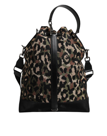Dolce & Gabbana Multicolor Leopard Cotton Shoulder Bucket Bag