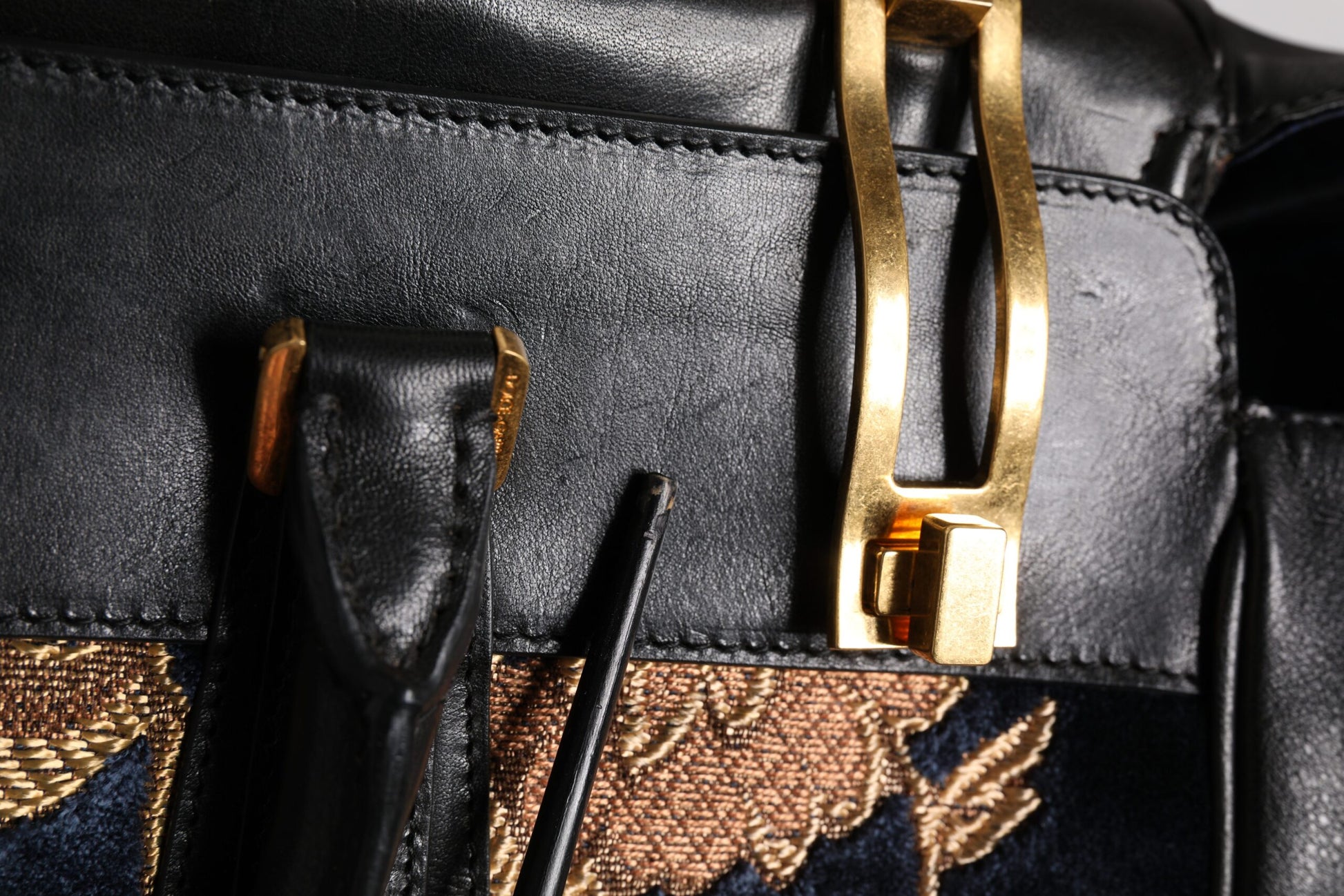 Dolce & Gabbana Black Floral Jacquard Handbag Shoulder Tote Bag
