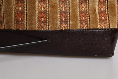 Dolce & Gabbana Beige Maroon Velvet Leather Jacquard Travel Handbag Bag