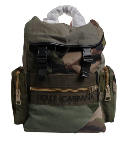 Dolce & Gabbana Military Green Patchwork Travel Backpack Bag