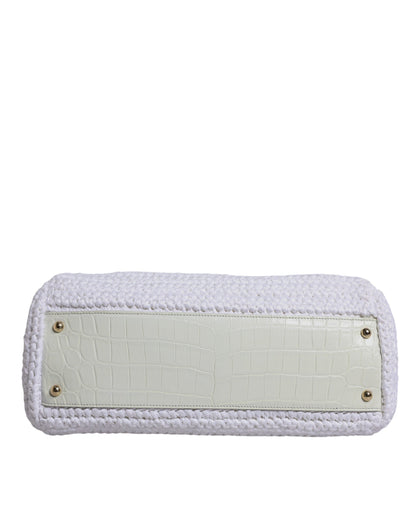 Dolce & Gabbana White Rafia Leather Top Handle Crossbody Bag