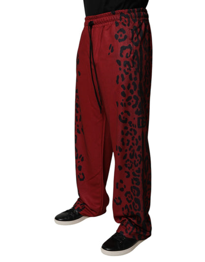 Dolce & Gabbana Red Leopard Print Jogger Pants for Men