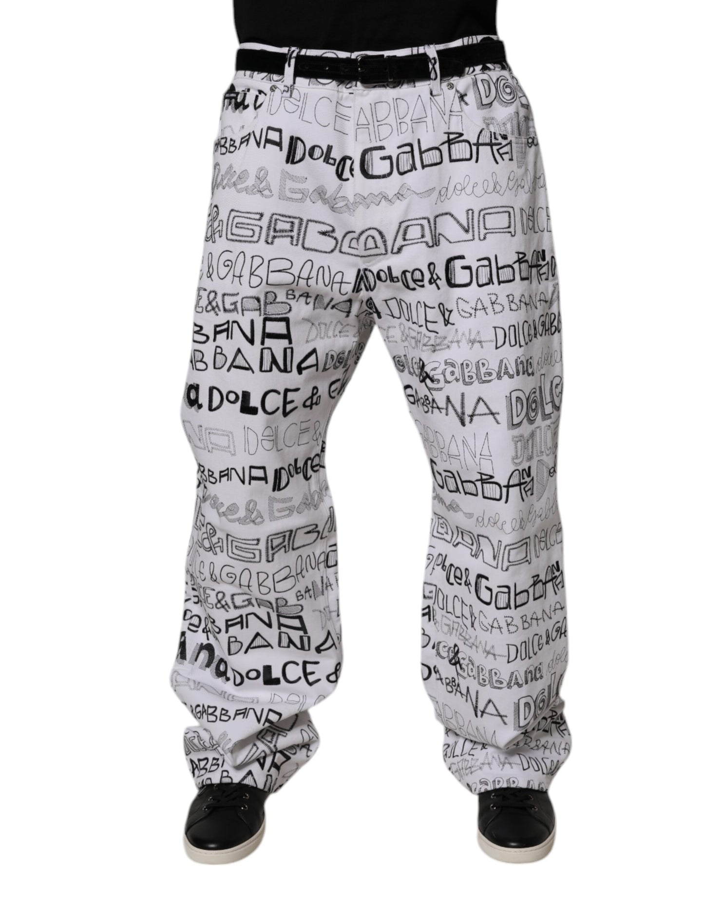 Dolce & Gabbana White Logo Print Straight Denim Jeans for Men
