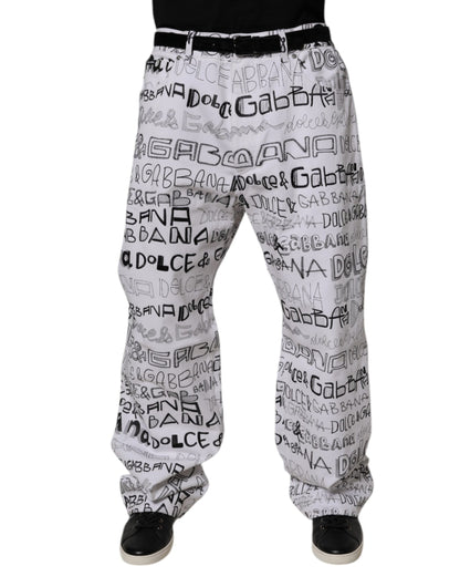 Dolce & Gabbana White Logo Print Straight Denim Jeans for Men