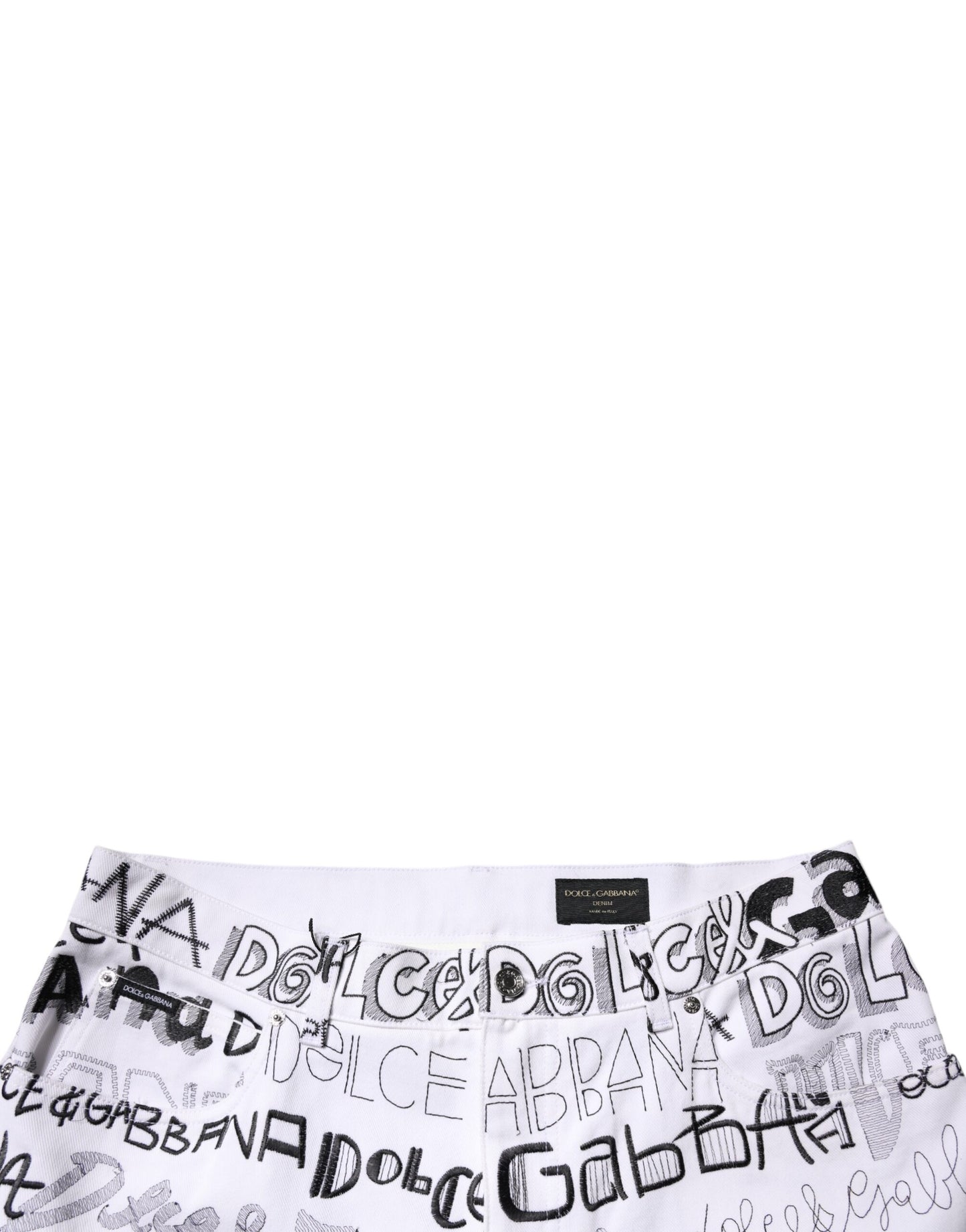 Dolce & Gabbana White Logo Print Straight Denim Jeans for Men