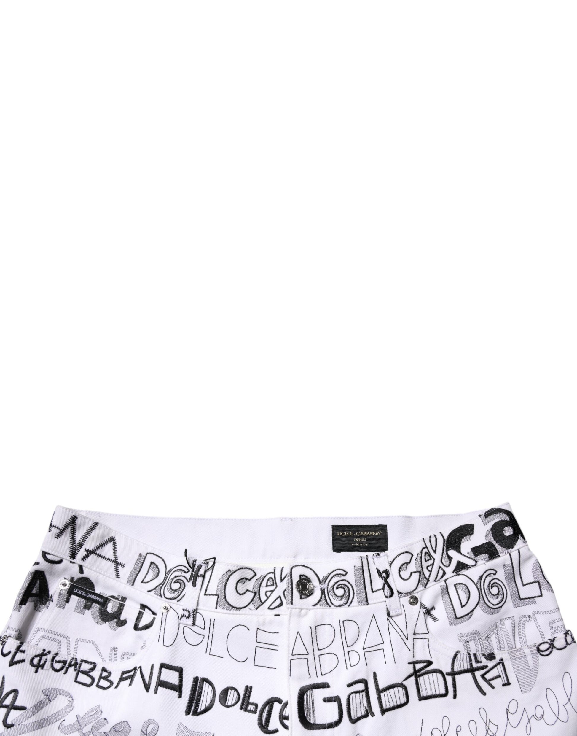 Dolce & Gabbana White Logo Print Straight Denim Jeans for Men