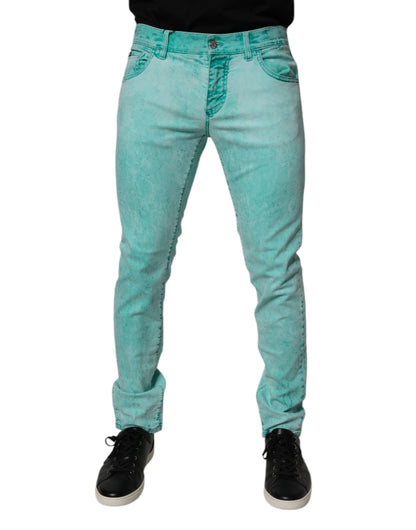 Dolce & Gabbana Green Tie Dye Cotton Skinny Denim Jeans