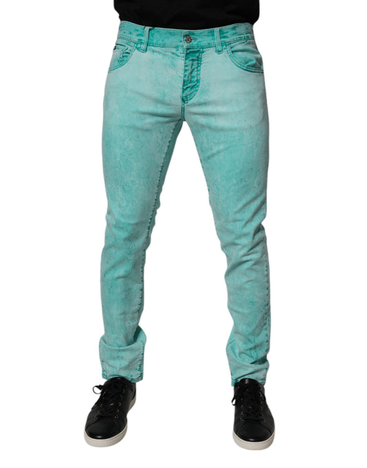 Dolce & Gabbana Green Tie Dye Cotton Skinny Denim Jeans