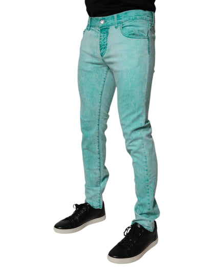 Dolce & Gabbana Green Tie Dye Cotton Skinny Denim Jeans