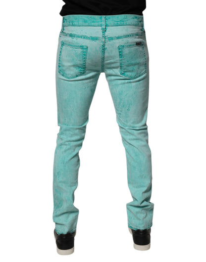 Dolce & Gabbana Green Tie Dye Cotton Skinny Denim Jeans