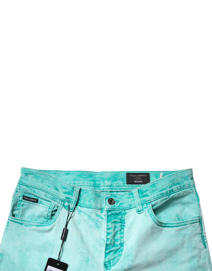Dolce & Gabbana Green Tie Dye Cotton Skinny Denim Jeans