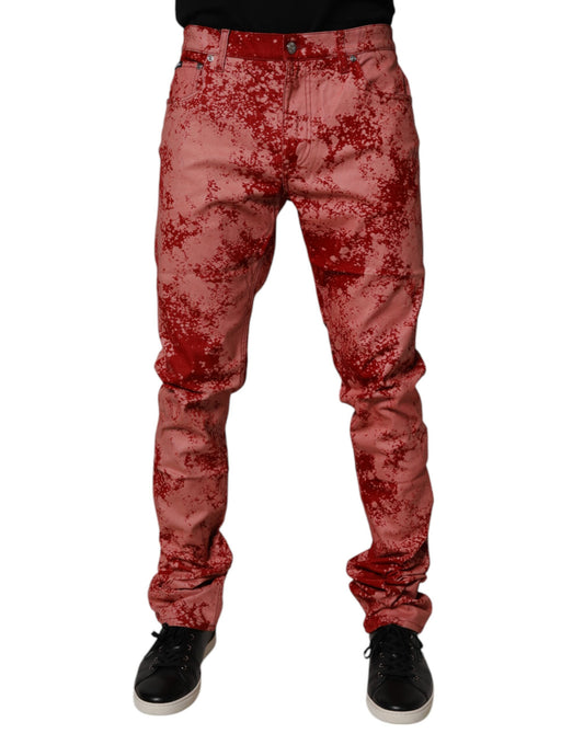 Dolce & Gabbana Red Tie Dye Cotton Skinny Denim Jeans