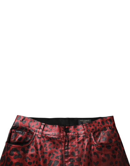 Dolce & Gabbana Red Leopard Cotton Straight Denim Jeans