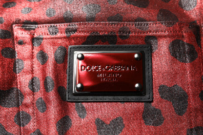 Dolce & Gabbana Red Leopard Cotton Straight Denim Jeans