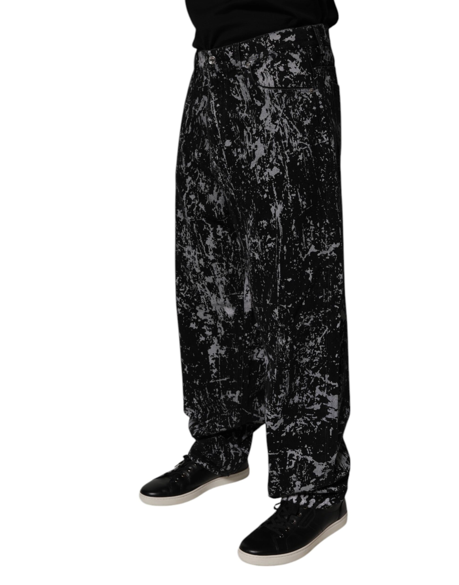 Dolce & Gabbana Black Tie Dye Cotton Straight Denim Jeans