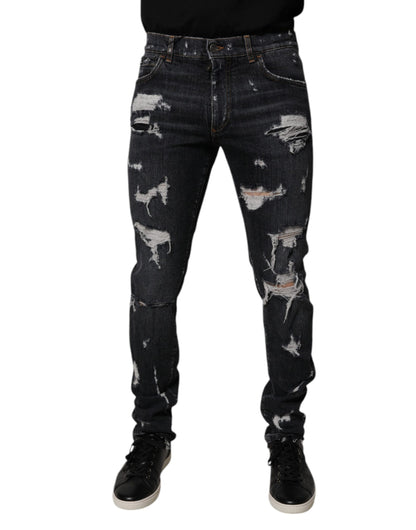 Dolce & Gabbana Black Tattered Cotton Skinny Denim Jeans