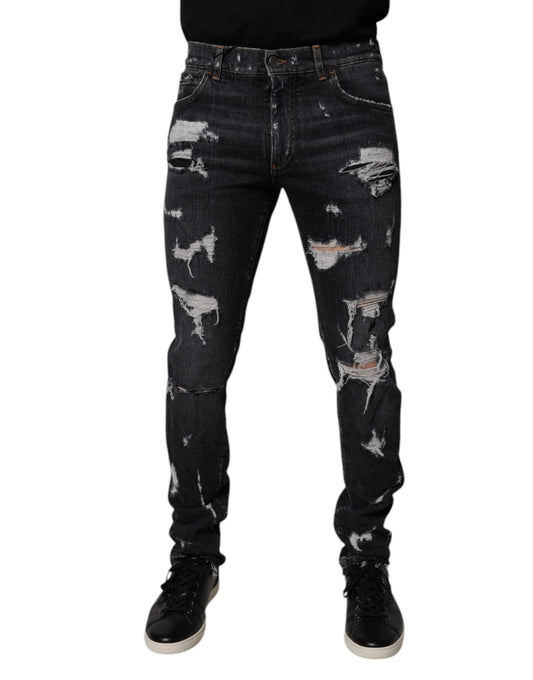 Dolce & Gabbana Black Tattered Cotton Skinny Denim Jeans