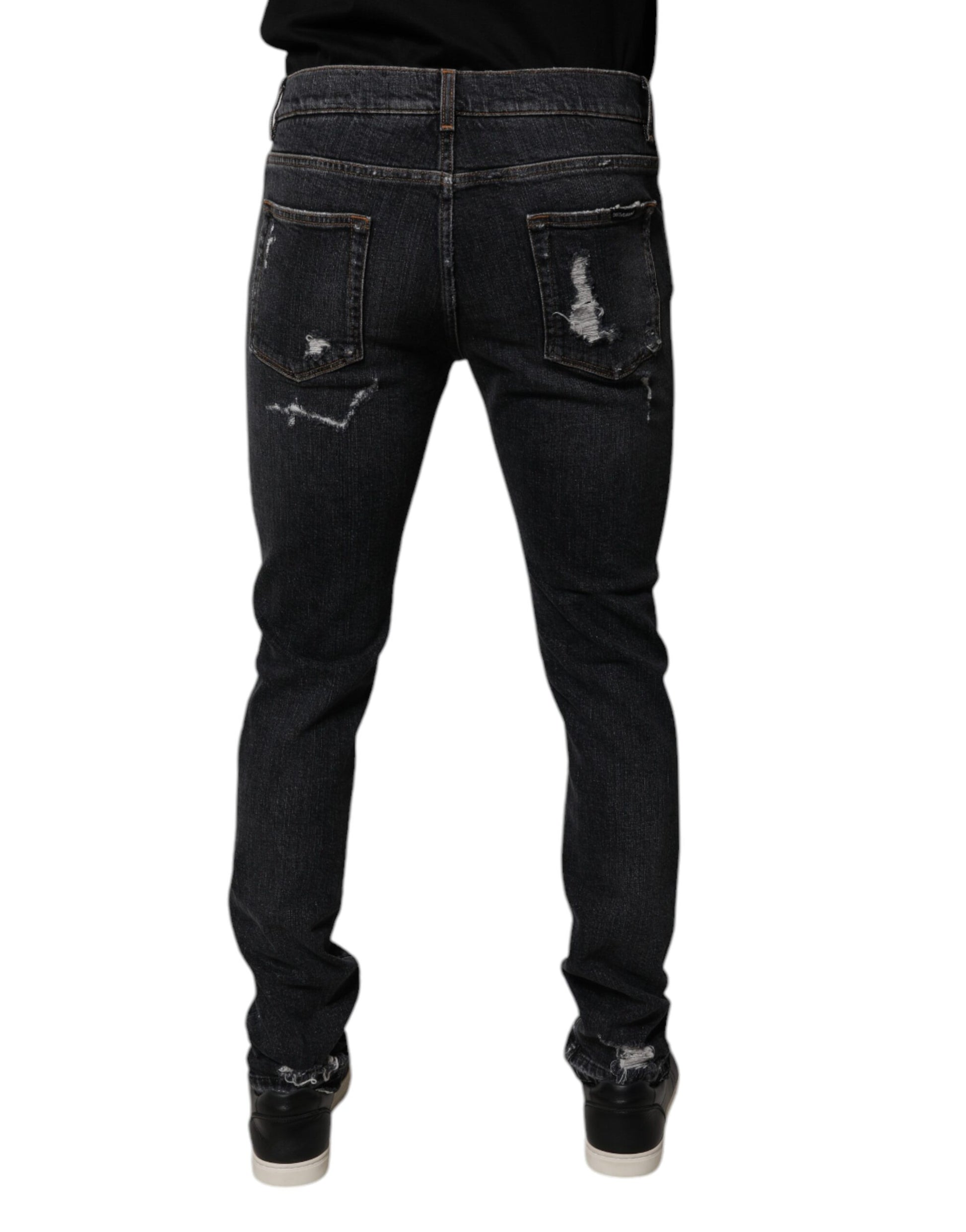 Dolce & Gabbana Black Tattered Cotton Skinny Denim Jeans
