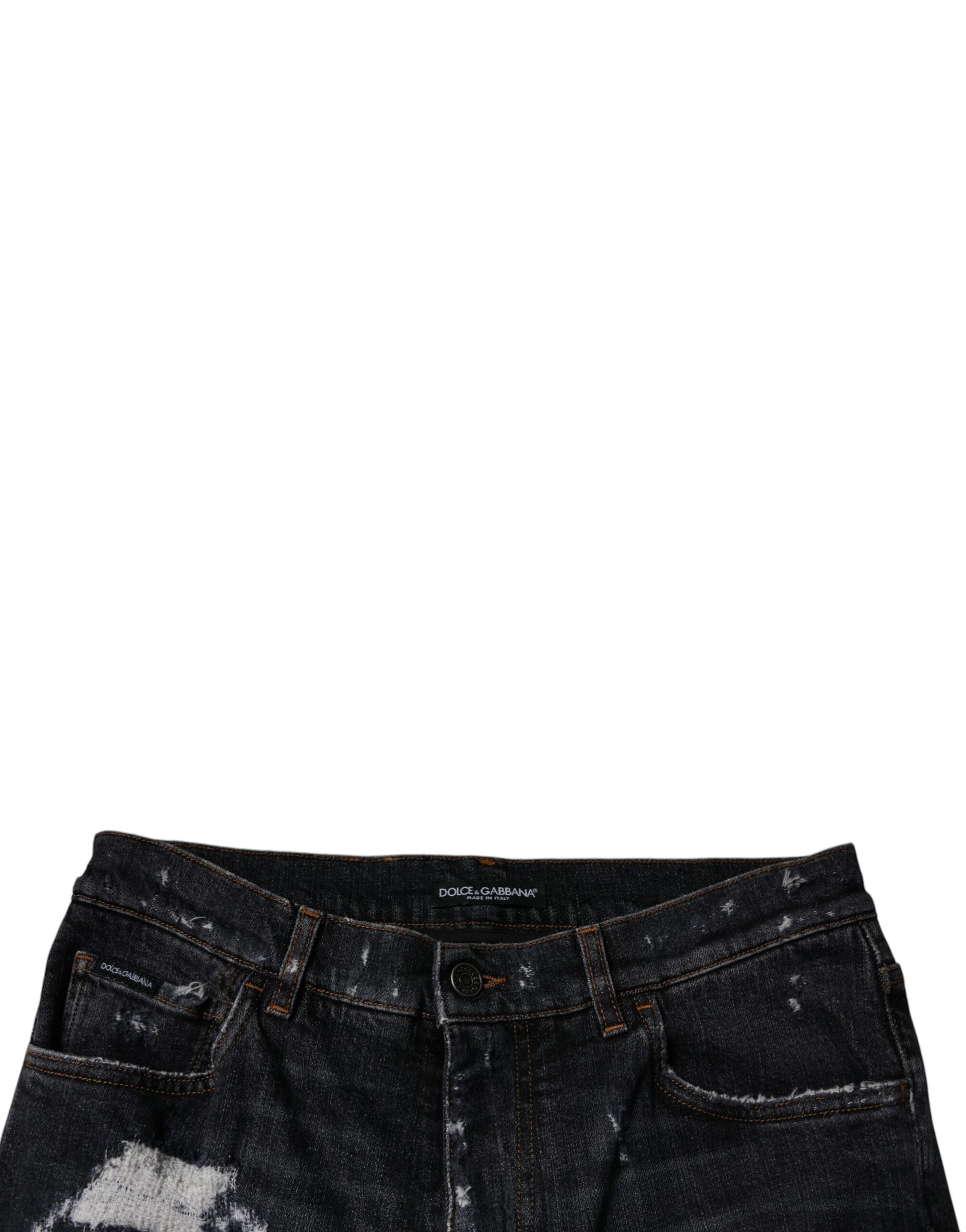 Dolce & Gabbana Black Tattered Cotton Skinny Denim Jeans