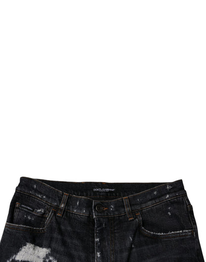 Dolce & Gabbana Black Tattered Cotton Skinny Denim Jeans