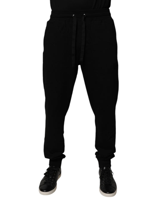 Dolce & Gabbana Black Cotton Mid Waist Jogger Sweatpants