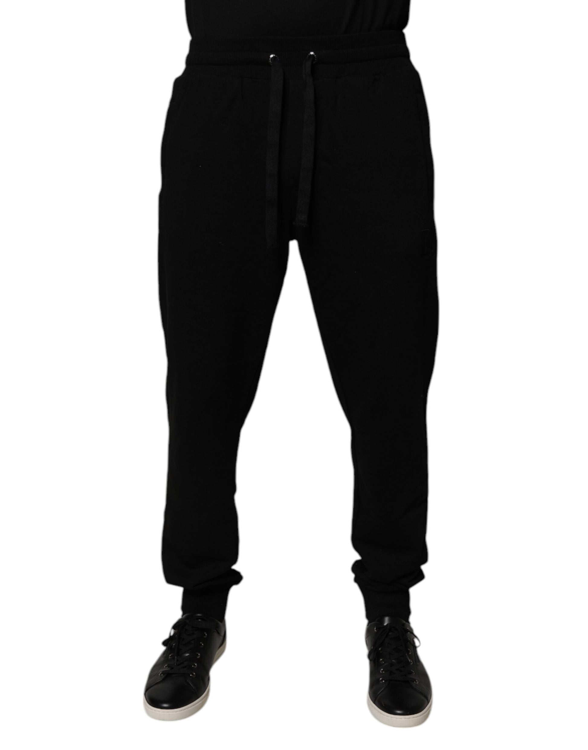 Dolce & Gabbana Black Cotton Mid Waist Jogger Sweatpants
