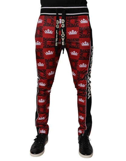 Dolce & Gabbana Red Crown Logo Monogram Men Sweatpants