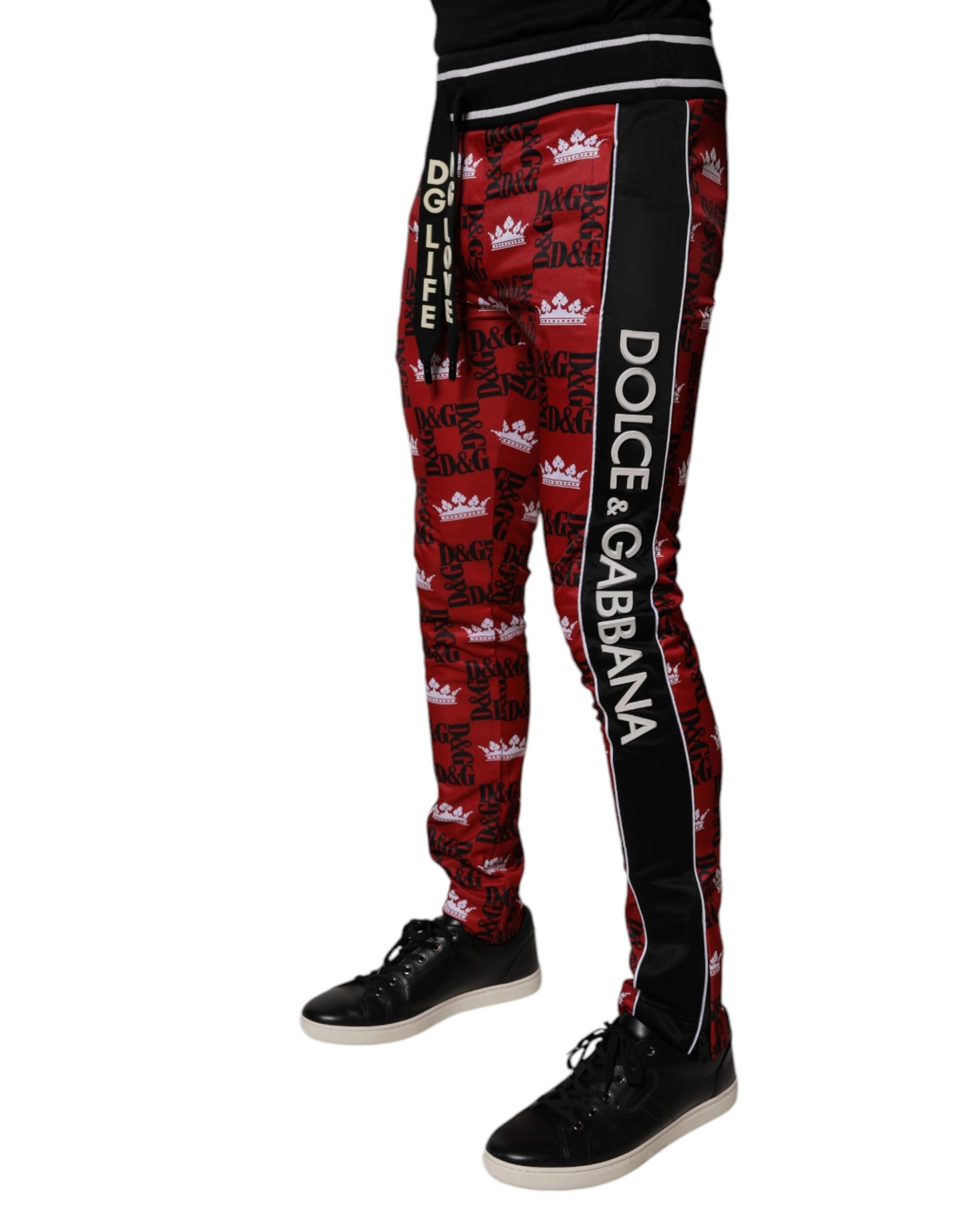 Dolce & Gabbana Red Crown Logo Monogram Men Sweatpants