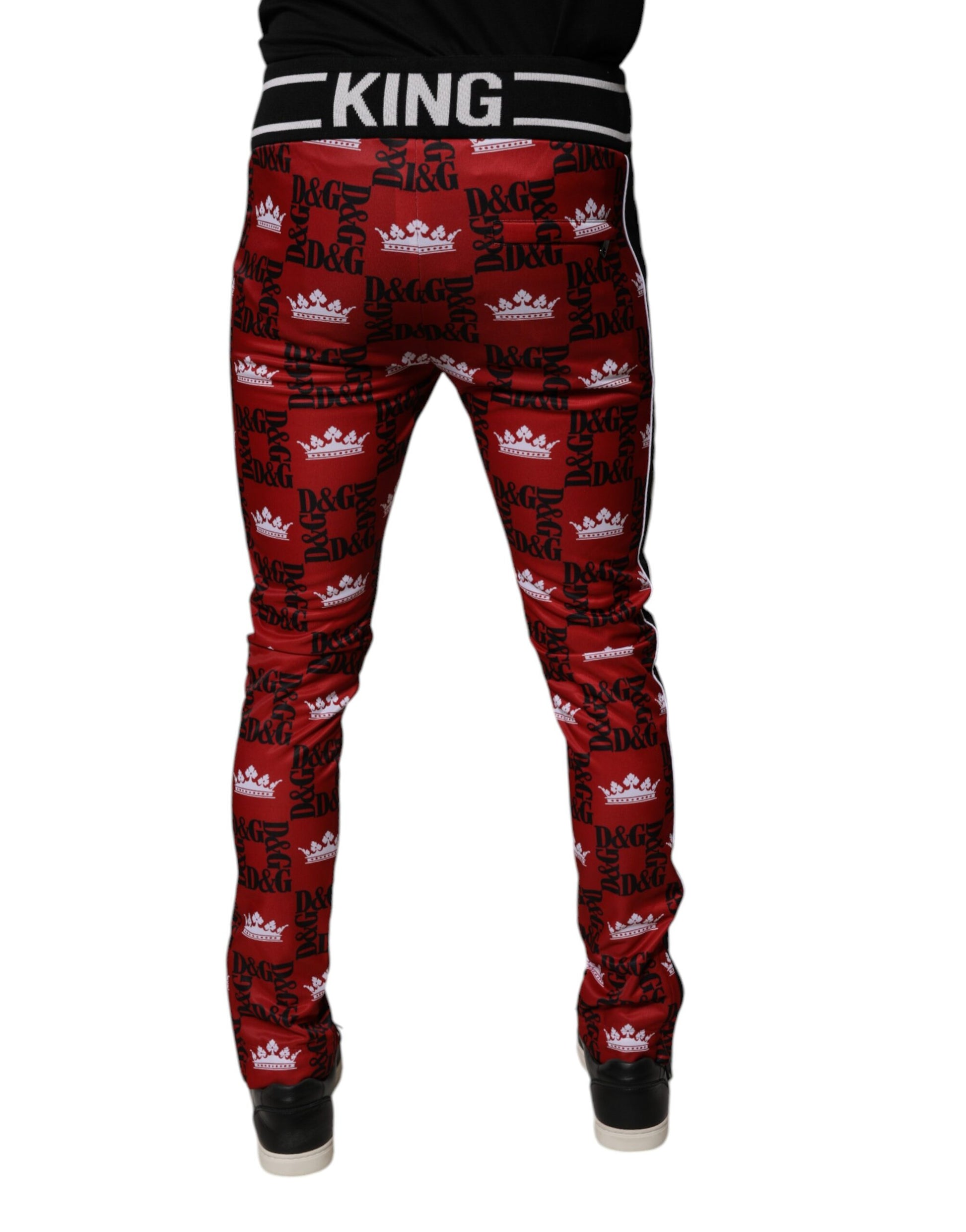 Dolce & Gabbana Red Crown Logo Monogram Men Sweatpants