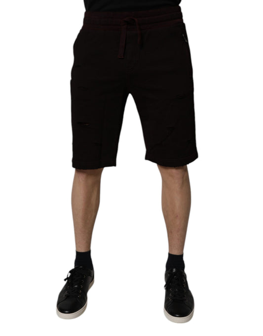 Dolce & Gabbana Maroon Cotton Sweatshorts for Men
