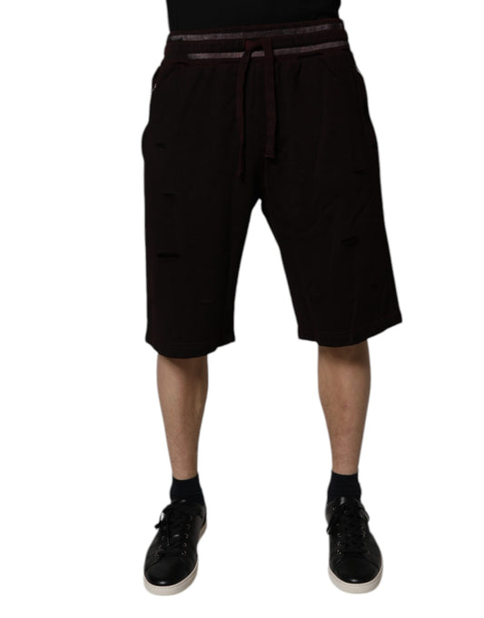 Dolce & Gabbana Maroon Cotton Logo Plaque Men's Bermuda Shorts