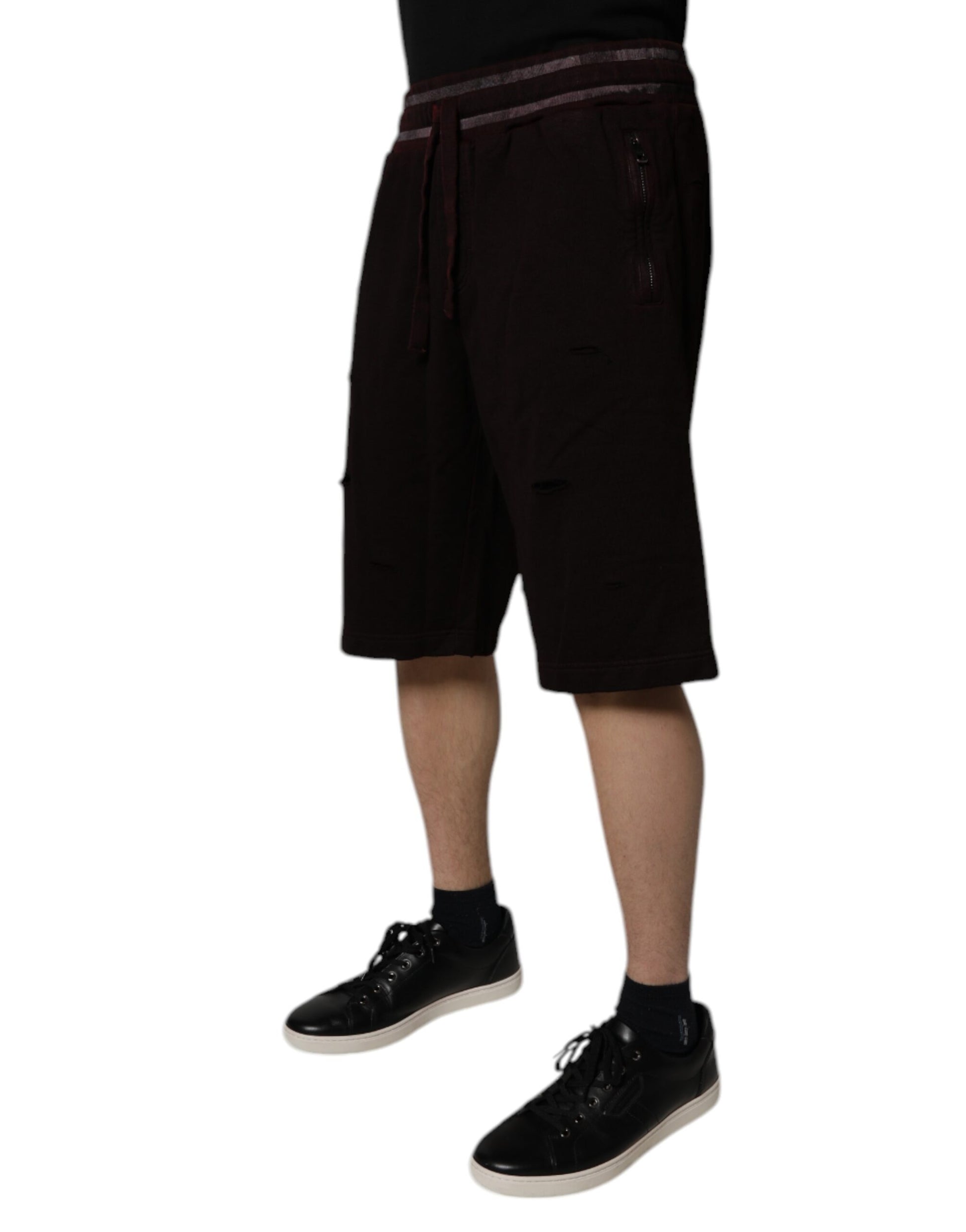Dolce & Gabbana Maroon Cotton Logo Plaque Men's Bermuda Shorts