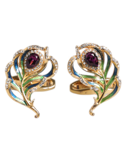 Dolce & Gabbana Multicolor Peacock Feathers 925 Sterling Silver Cufflinks