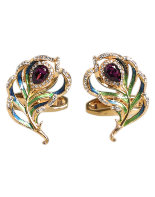 Dolce & Gabbana Multicolor Peacock Feathers 925 Sterling Silver Cufflinks