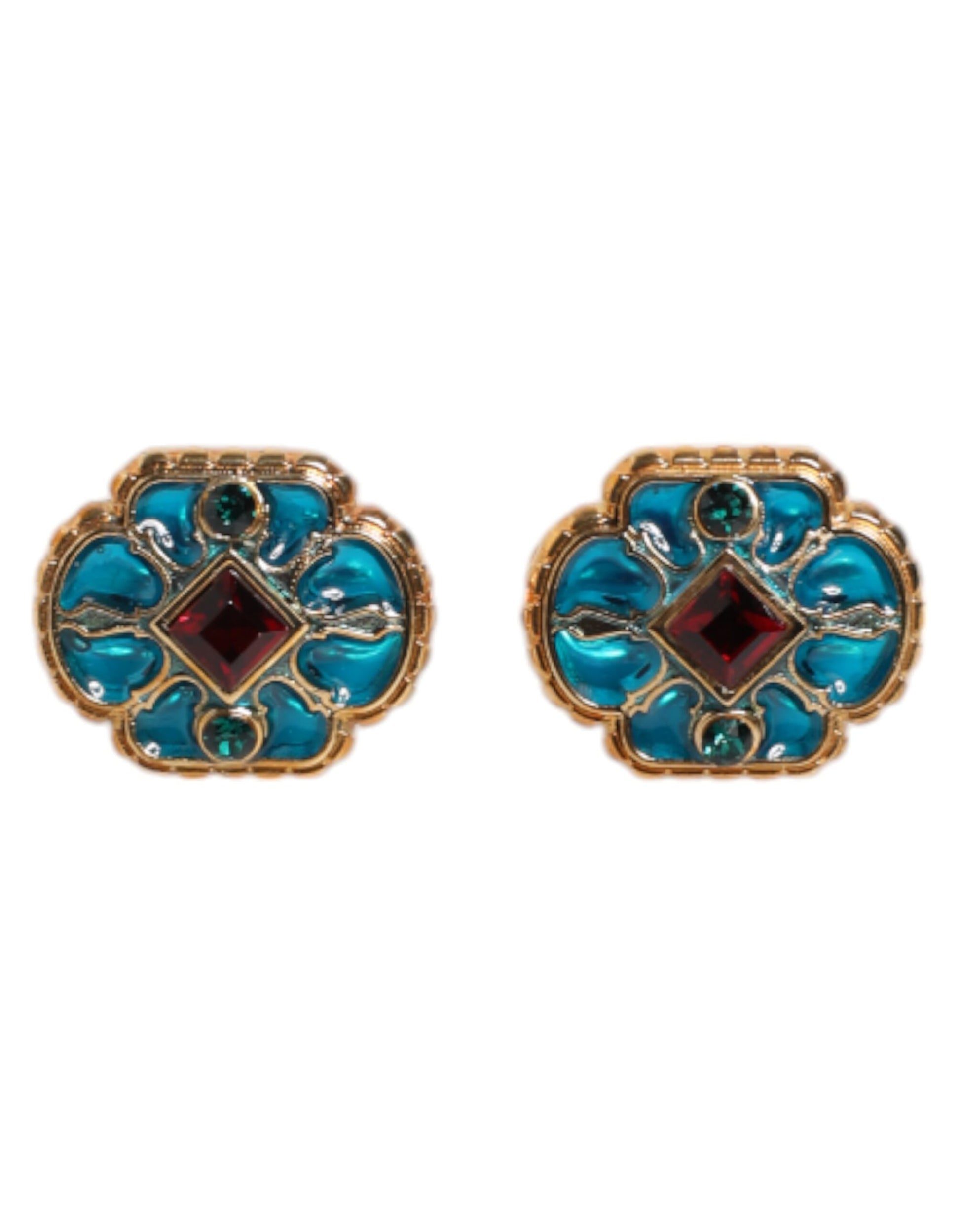 Dolce & Gabbana Gold Brass Blue Enameled Flower Cufflinks