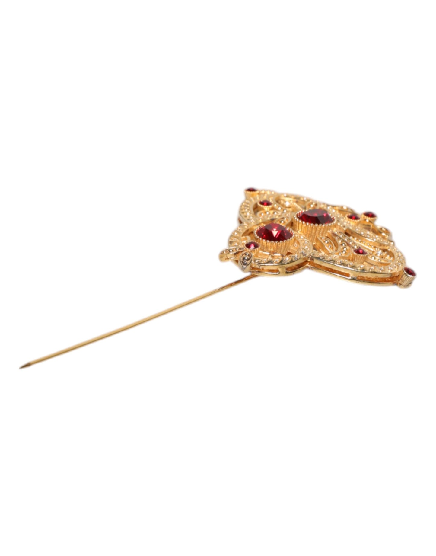 Dolce & Gabbana Gold Tone Red Crystal Embellished 925 Sterling Silver Pin