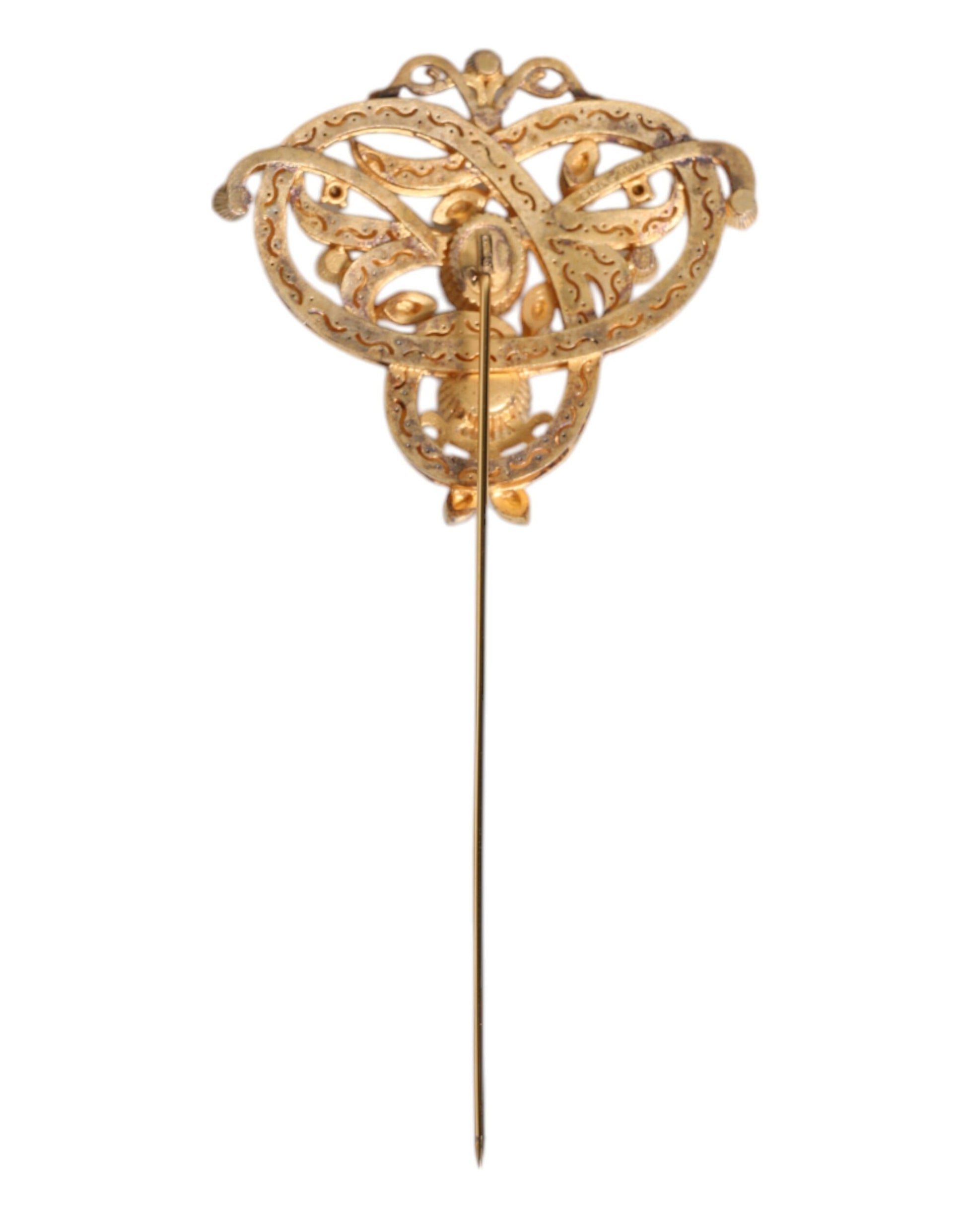 Dolce & Gabbana Gold Tone Red Crystal Embellished 925 Sterling Silver Pin