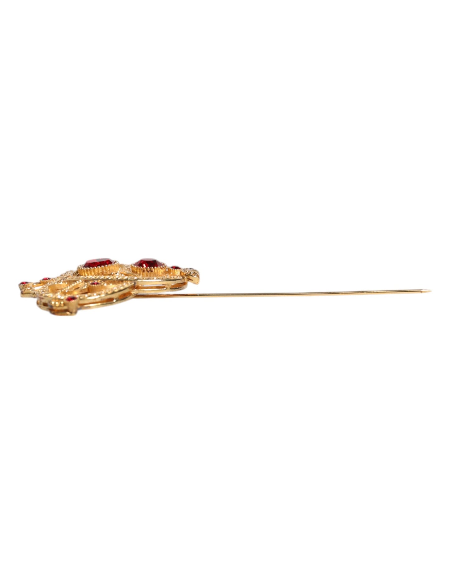 Dolce & Gabbana Gold Tone Red Crystal Embellished 925 Sterling Silver Pin