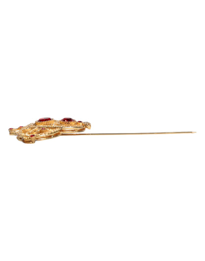 Dolce & Gabbana Gold Tone Red Crystal Embellished 925 Sterling Silver Pin