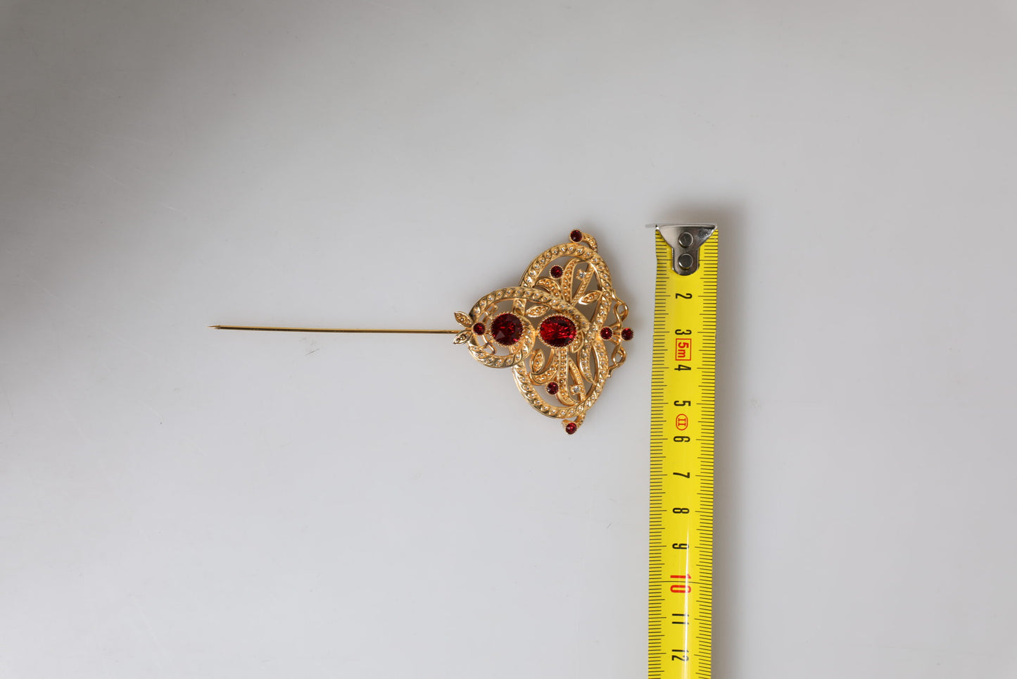 Dolce & Gabbana Gold Tone Red Crystal Embellished 925 Sterling Silver Pin