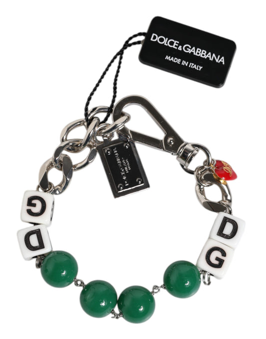 Dolce & Gabbana Silver Tone Brass Bead Dice Logo Embellish Charm Bracelet