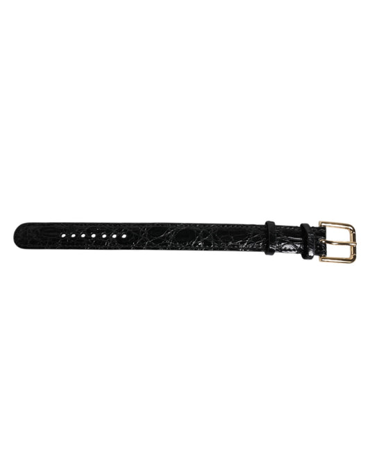 Dolce & Gabbana Black Exotic Leather Gold Tone Metal Buckle Bracelet
