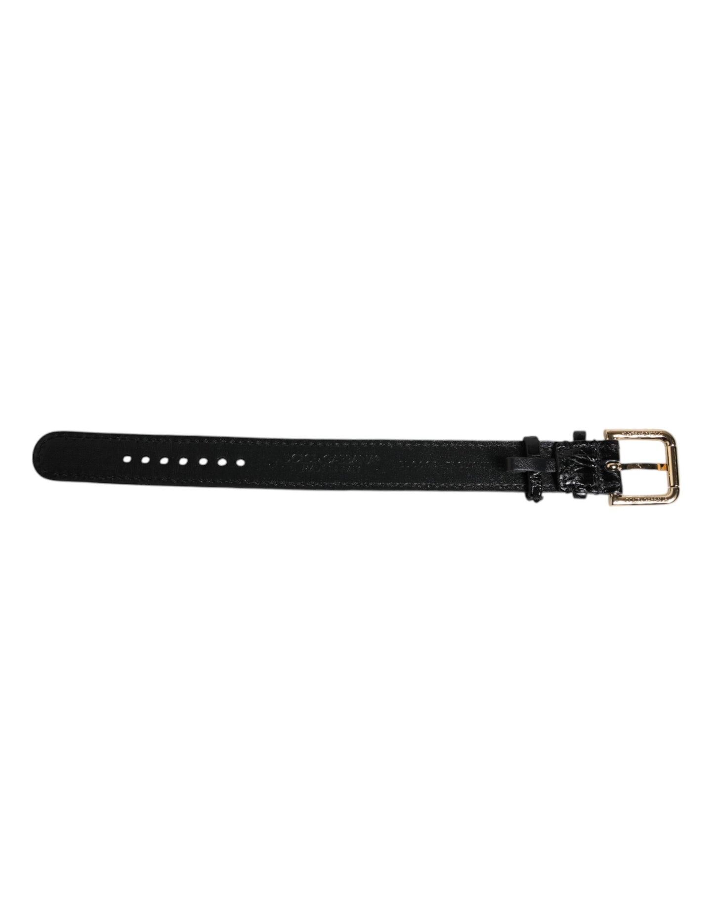 Dolce & Gabbana Black Exotic Leather Gold Tone Metal Buckle Bracelet