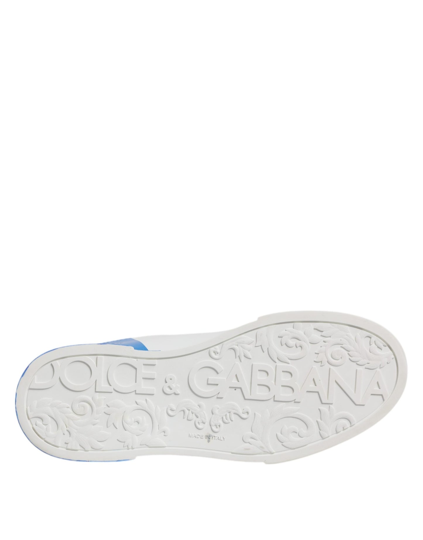 Dolce & Gabbana White & Blue Leather Logo Low Top Sneakers for Men