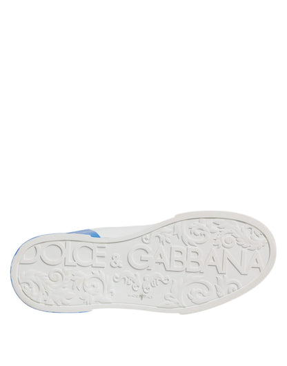 Dolce & Gabbana White & Blue Leather Logo Low Top Sneakers for Men