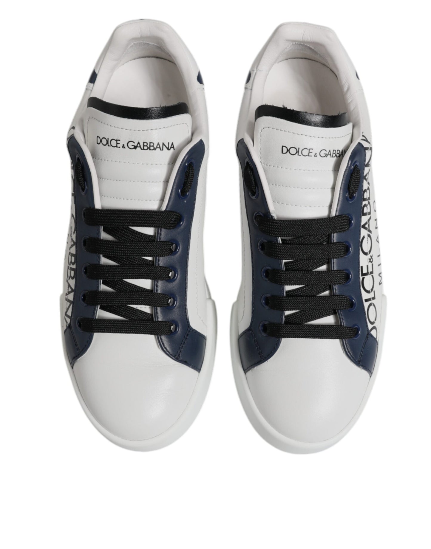 Dolce & Gabbana White & Blue Crown Low Top Sneakers for Men