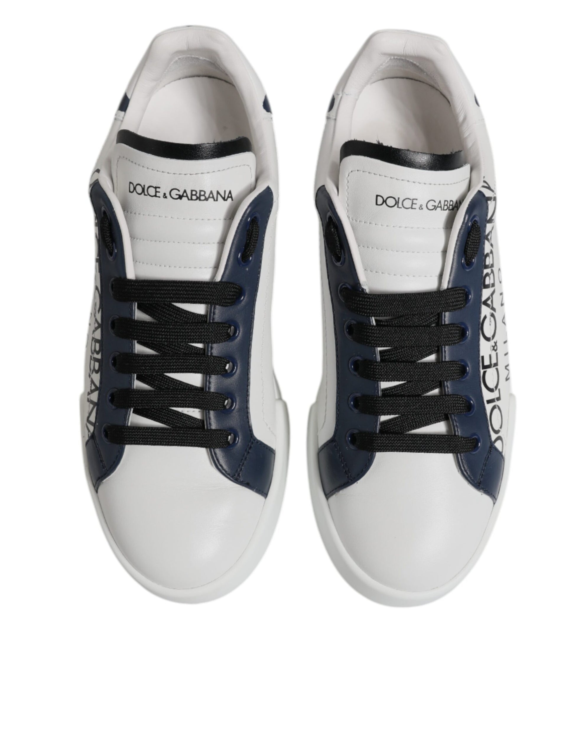 Dolce & Gabbana White & Blue Crown Low Top Sneakers for Men