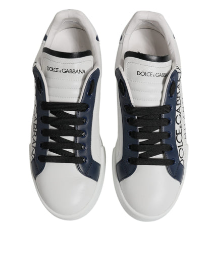 Dolce & Gabbana White & Blue Crown Low Top Sneakers for Men
