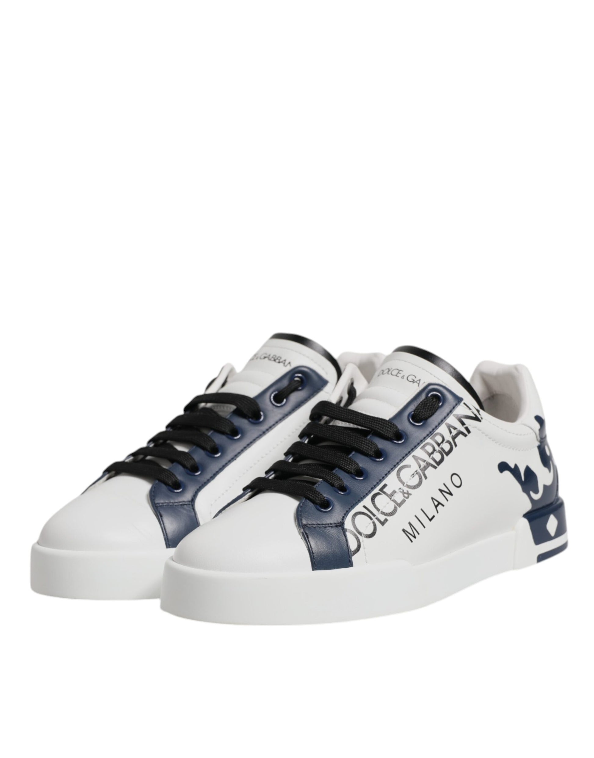 Dolce & Gabbana White & Blue Crown Low Top Sneakers for Men