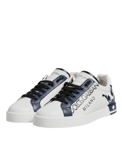 Dolce & Gabbana White & Blue Crown Low Top Sneakers for Men